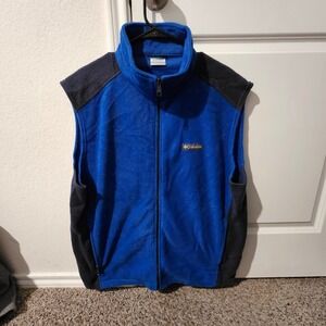 Columbia Full Zip Fleece Vest Mens XL Blue Black Sleeveless Outdoor